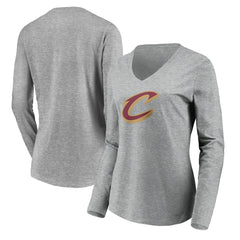 Cleveland Cavaliers Women's Primary Logo Team Long Sleeve V-Neck T-Shirt Heathered Gray - NBA