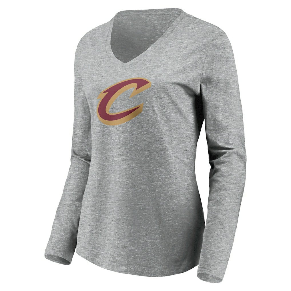Cleveland Cavaliers Women's Primary Logo Team Long Sleeve V-Neck T-Shirt Heathered Gray - NBA