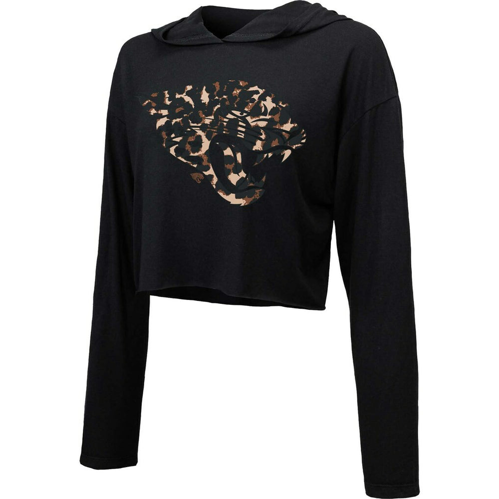 Jacksonville Jaguars Majestic Threads Women's Leopard Cropped Pullover Hoodie Black | NFL