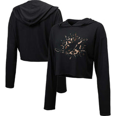 Miami Dolphins Majestic Threads Women's Leopard Cropped Pullover Hoodie Black | NFL