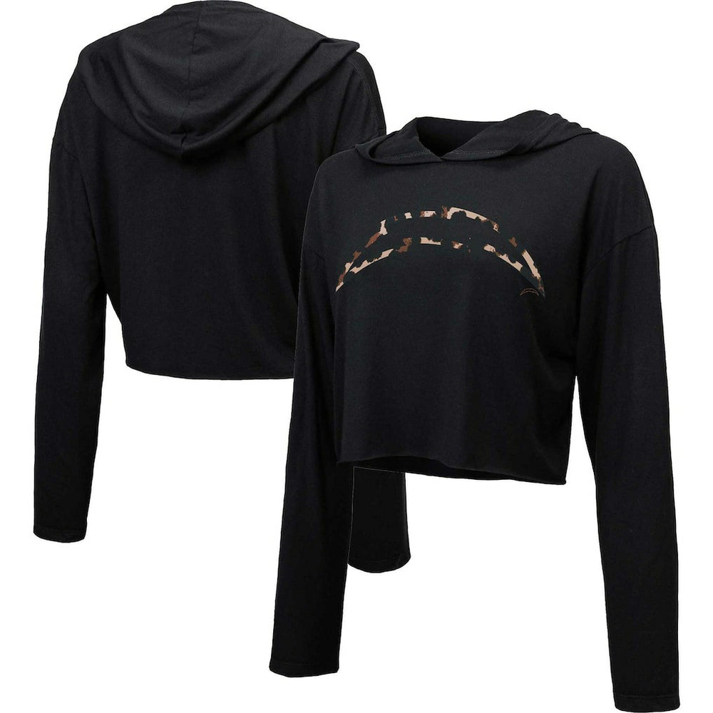 Los Angeles Chargers Majestic Threads Women's Leopard Cropped Pullover Hoodie Black | NFL