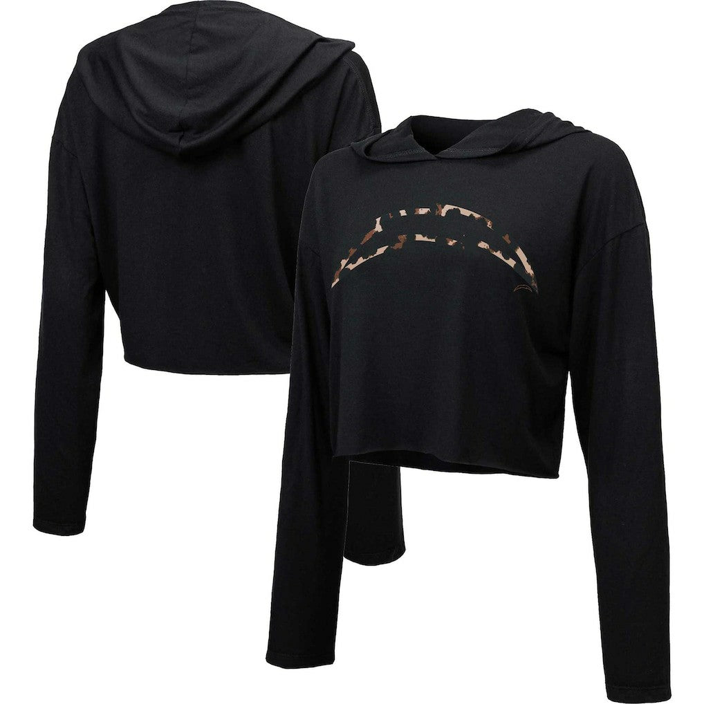 Los Angeles Chargers Majestic Threads Women's Leopard Cropped Pullover Hoodie Black | NFL