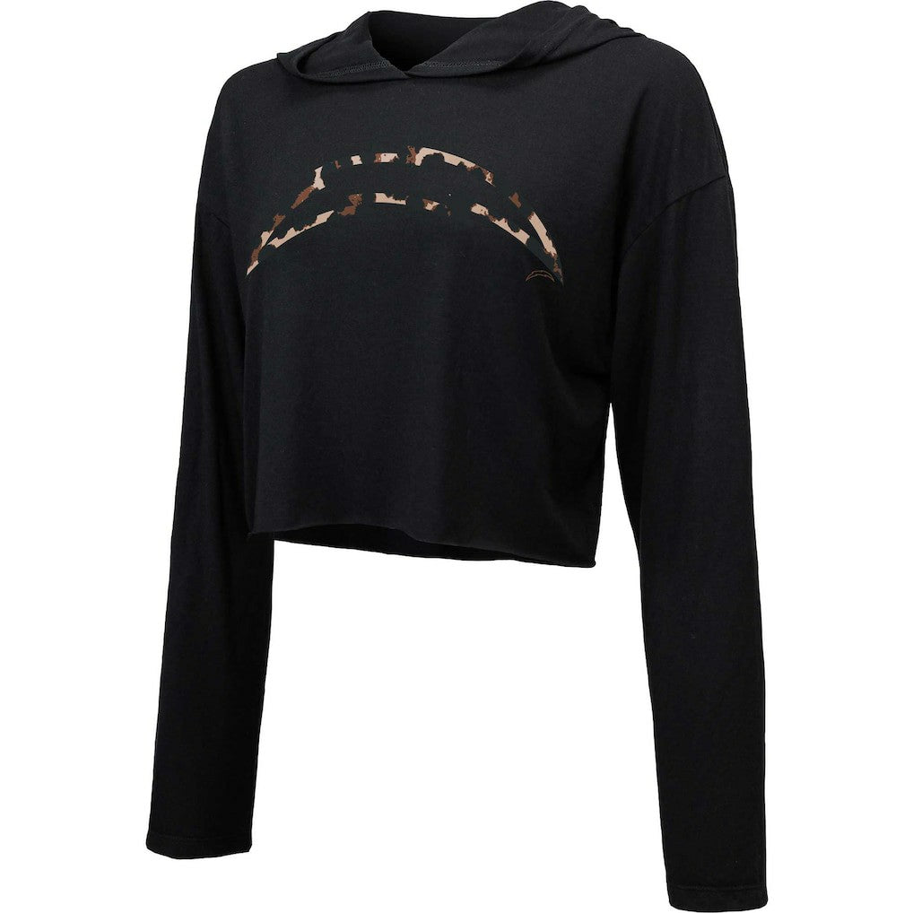 Los Angeles Chargers Majestic Threads Women's Leopard Cropped Pullover Hoodie Black | NFL