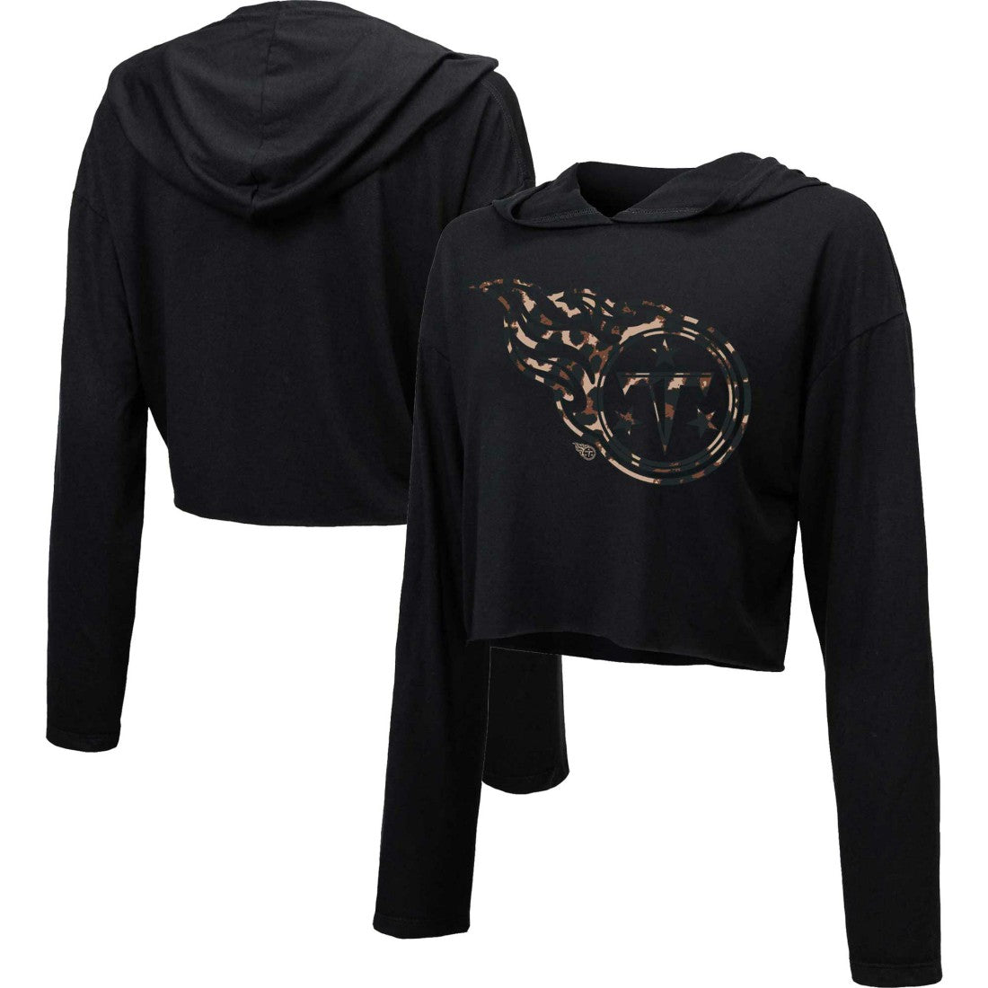 Tennessee Titans Majestic Threads Women's Leopard Cropped Pullover Hoodie Black | NFL