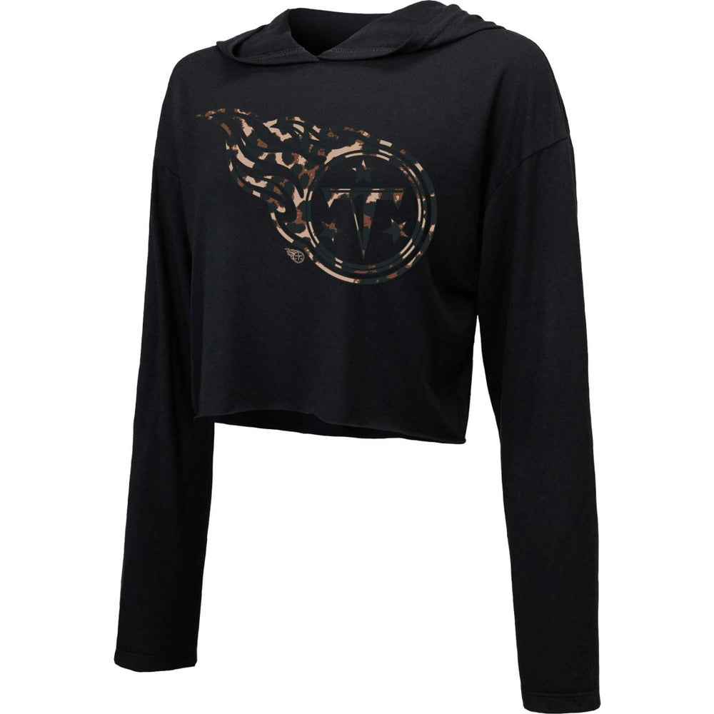 Tennessee Titans Majestic Threads Women's Leopard Cropped Pullover Hoodie Black | NFL