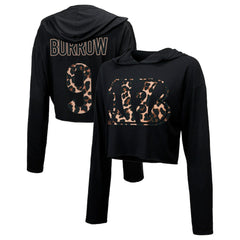 Joe Burrow Cincinnati Bengals Majestic Threads Women's Leopard Player Name & Number Long Sleeve Cropped Hoodie Black | NFL