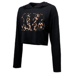 Joe Burrow Cincinnati Bengals Majestic Threads Women's Leopard Player Name & Number Long Sleeve Cropped Hoodie Black | NFL