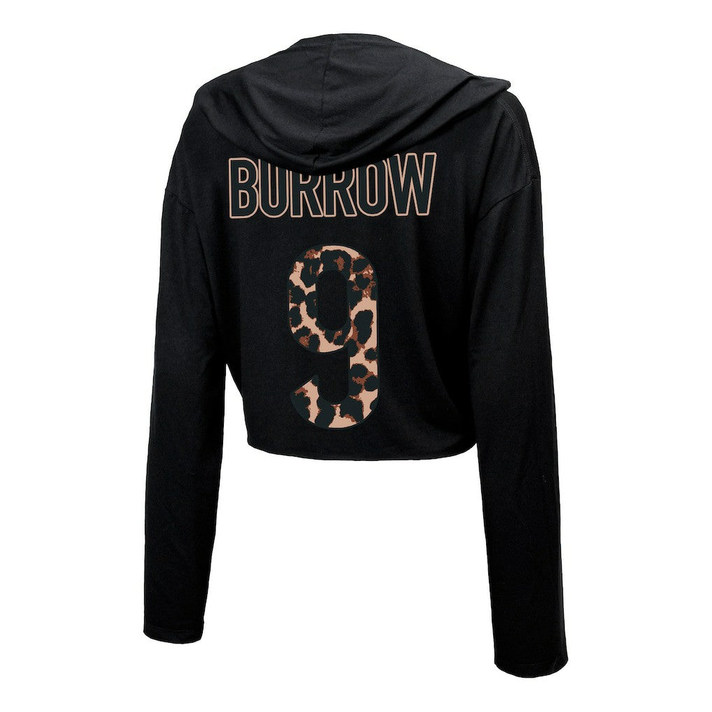 Joe Burrow Cincinnati Bengals Majestic Threads Women's Leopard Player Name & Number Long Sleeve Cropped Hoodie Black | NFL