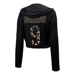 Joe Burrow Cincinnati Bengals Majestic Threads Women's Leopard Player Name & Number Long Sleeve Cropped Hoodie Black | NFL