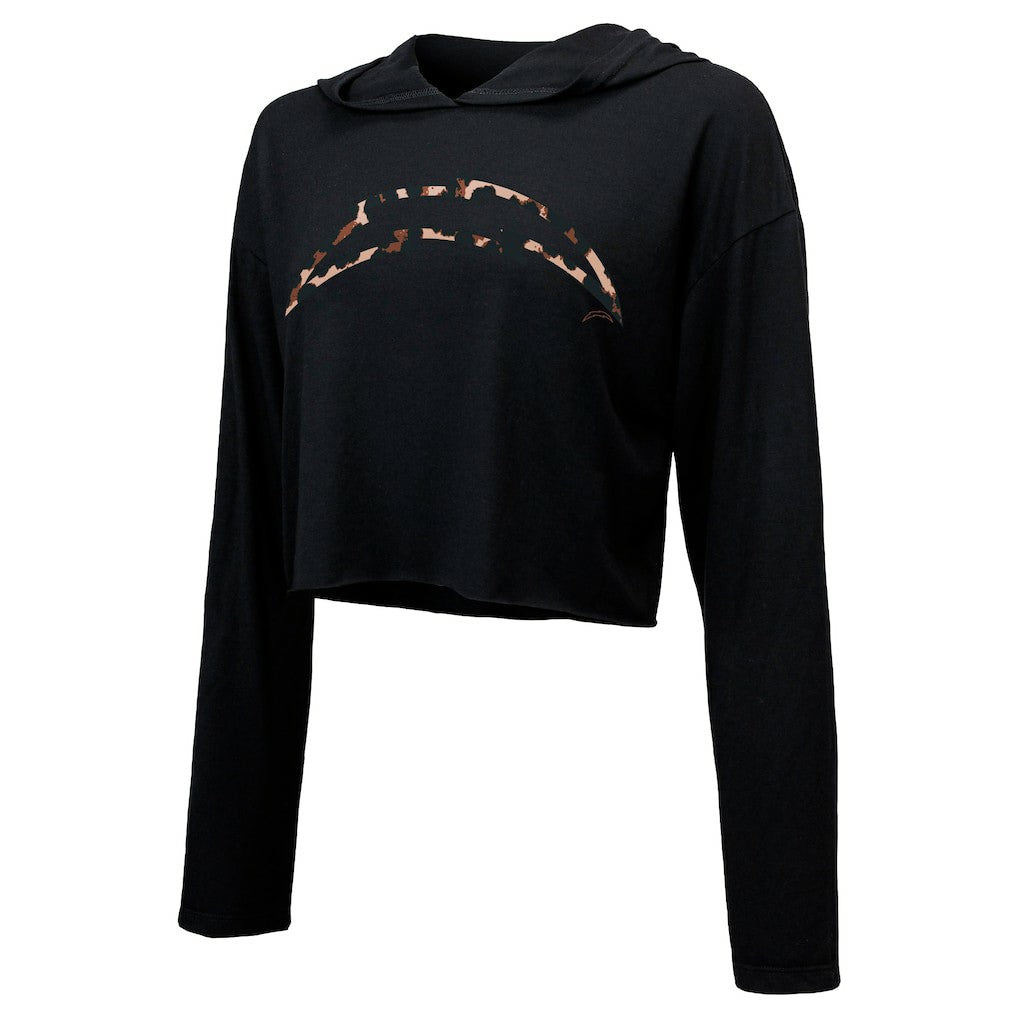 Justin Herbert Los Angeles Chargers Majestic Threads Women's Leopard Player Name & Number Long Sleeve Cropped Hoodie Black | NFL