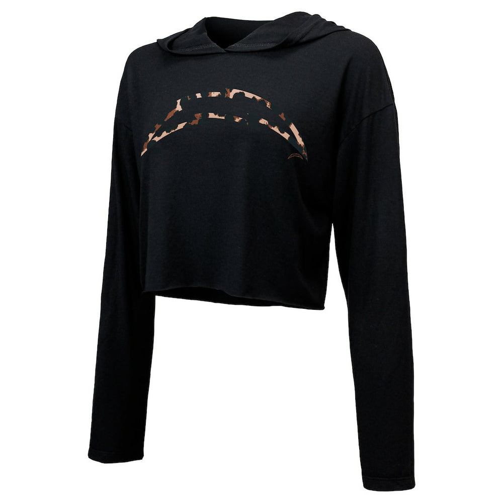 Justin Herbert Los Angeles Chargers Majestic Threads Women's Leopard Player Name & Number Long Sleeve Cropped Hoodie Black | NFL