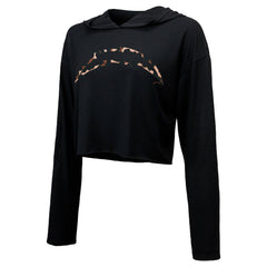 Justin Herbert Los Angeles Chargers Majestic Threads Women's Leopard Player Name & Number Long Sleeve Cropped Hoodie Black | NFL