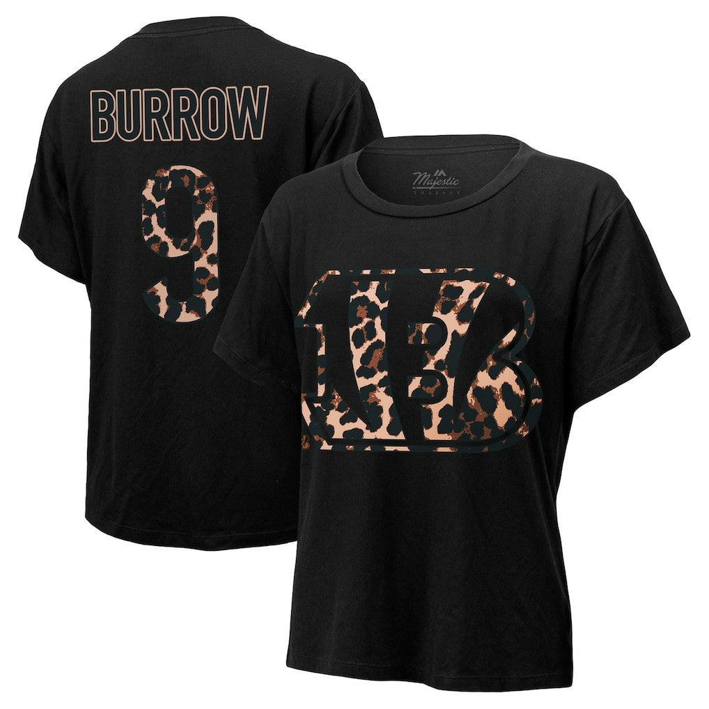 Joe Burrow Cincinnati Bengals Majestic Threads Women's Leopard Player Name & Number T-Shirt Black | NFL