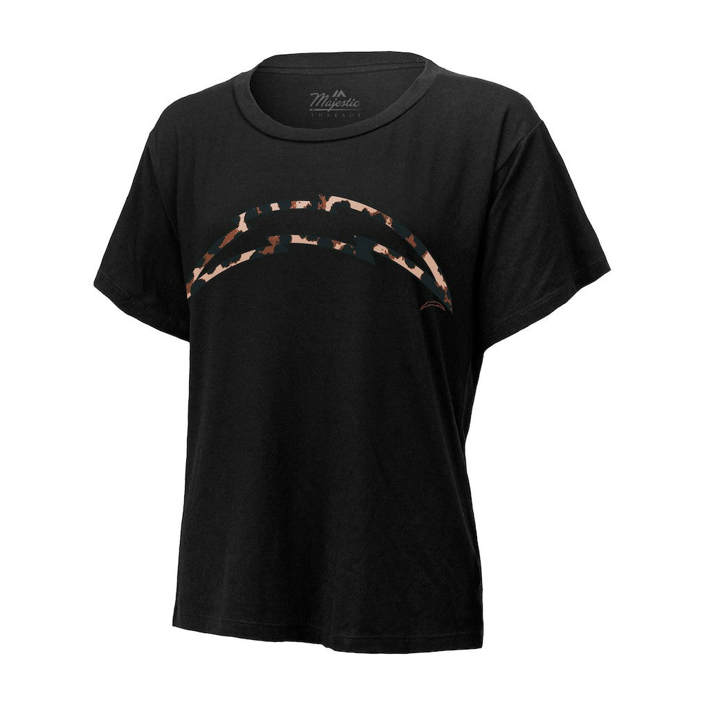 Justin Herbert Los Angeles Chargers Majestic Threads Women's Leopard Player Name & Number T-Shirt Black | NFL