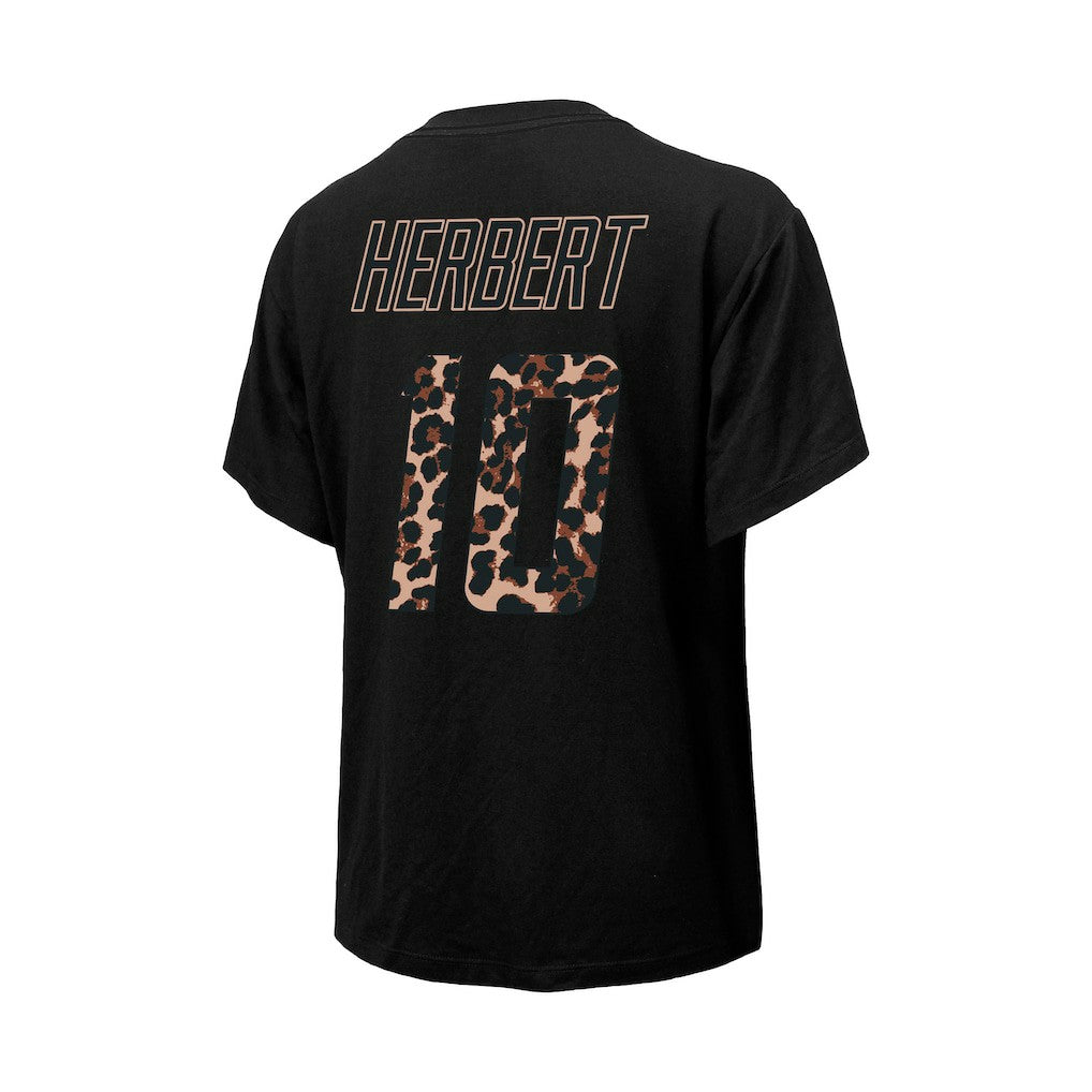 Justin Herbert Los Angeles Chargers Majestic Threads Women's Leopard Player Name & Number T-Shirt Black | NFL
