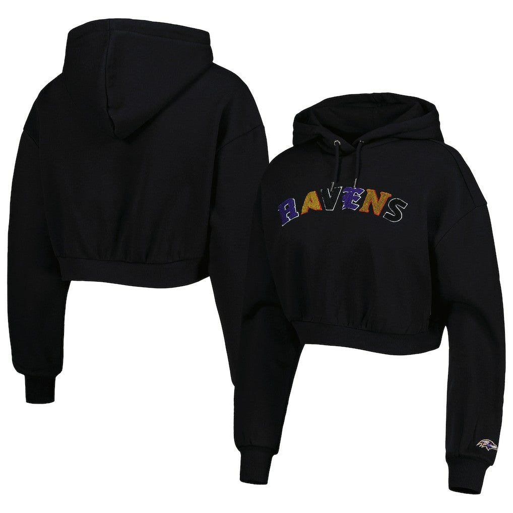 Baltimore Ravens The Wild Collective Women's Cropped Pullover Hoodie Black | NFL