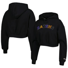 Baltimore Ravens The Wild Collective Women's Cropped Pullover Hoodie Black | NFL