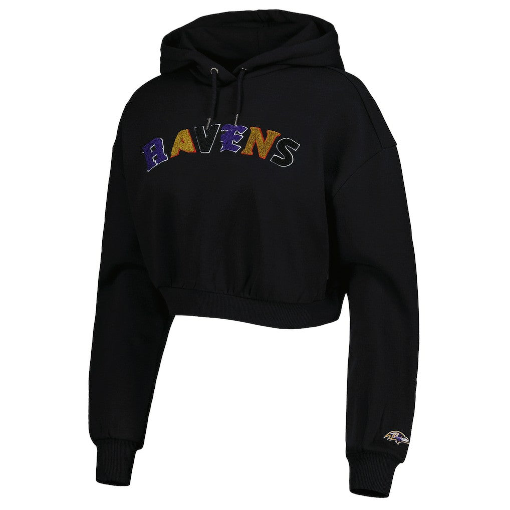 Baltimore Ravens The Wild Collective Women's Cropped Pullover Hoodie Black | NFL