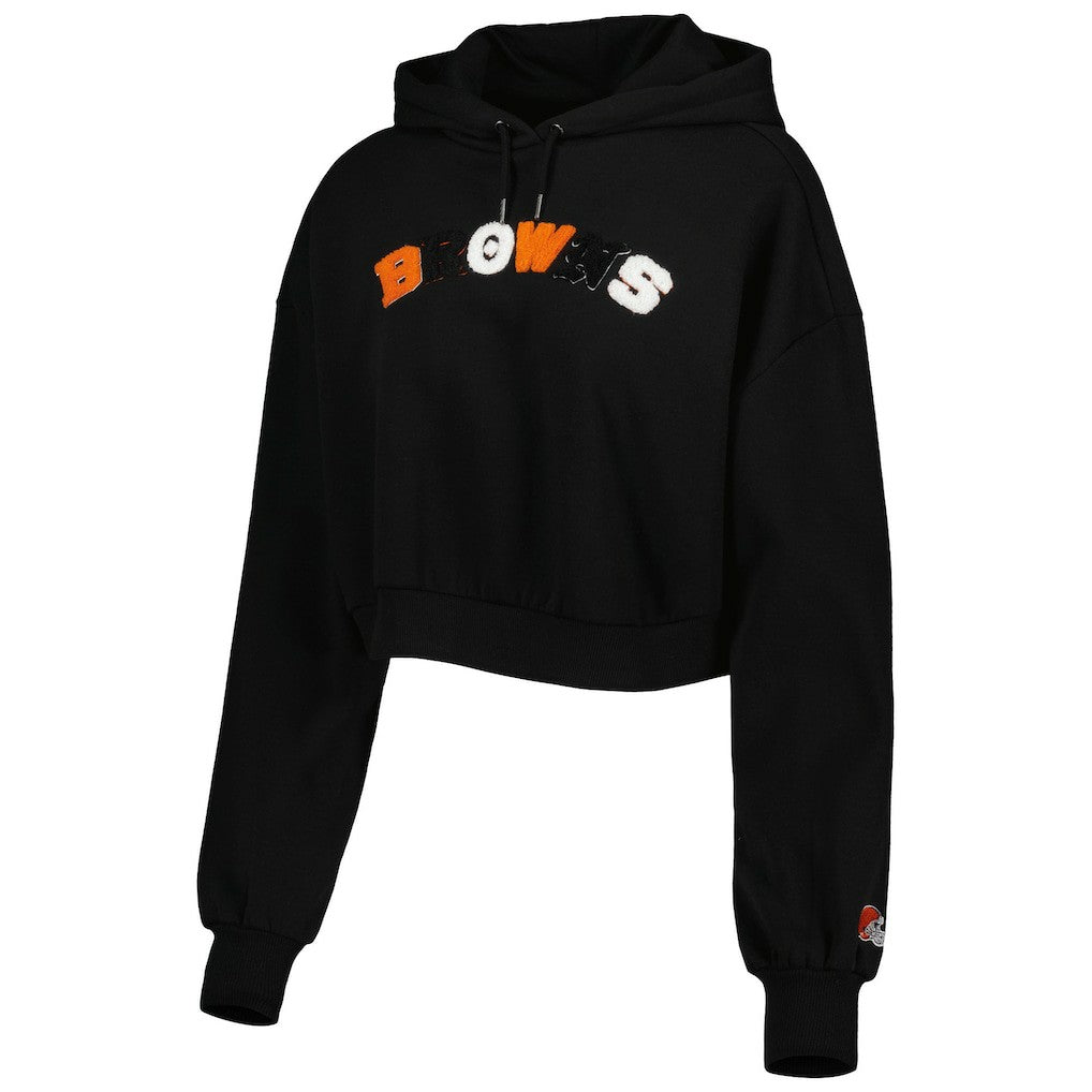 Cleveland Browns The Wild Collective Women's Cropped Pullover Hoodie Black | NFL