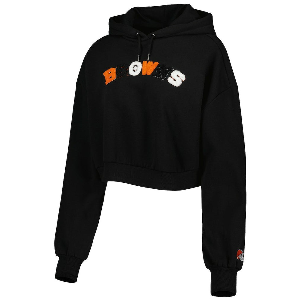 Cleveland Browns The Wild Collective Women's Cropped Pullover Hoodie Black | NFL