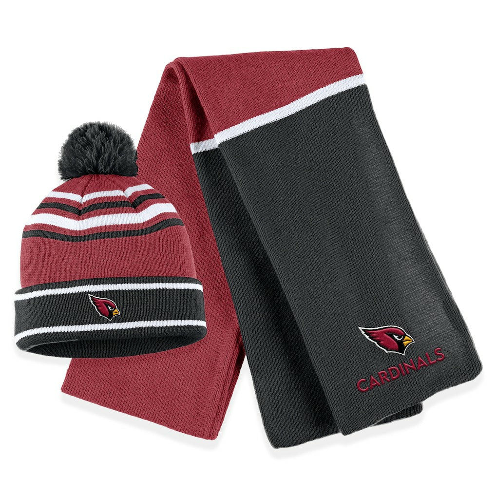 Arizona Cardinals WEAR by Erin Andrews Women's Colorblock Cuffed Knit Hat with Pom and Scarf Set Cardinal | NFL