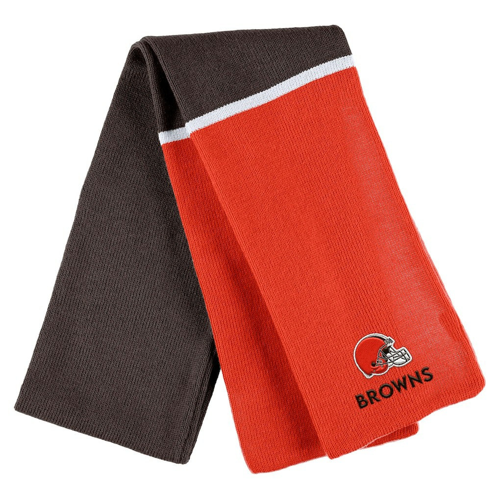 Cleveland Browns WEAR by Erin Andrews Women's Colorblock Cuffed Knit Hat with Pom and Scarf Set Orange | NFL