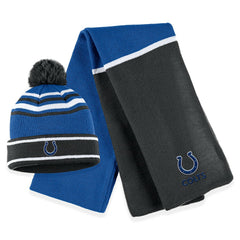 Indianapolis Colts WEAR by Erin Andrews Women's Colorblock Cuffed Knit Hat with Pom and Scarf Set Royal | NFL