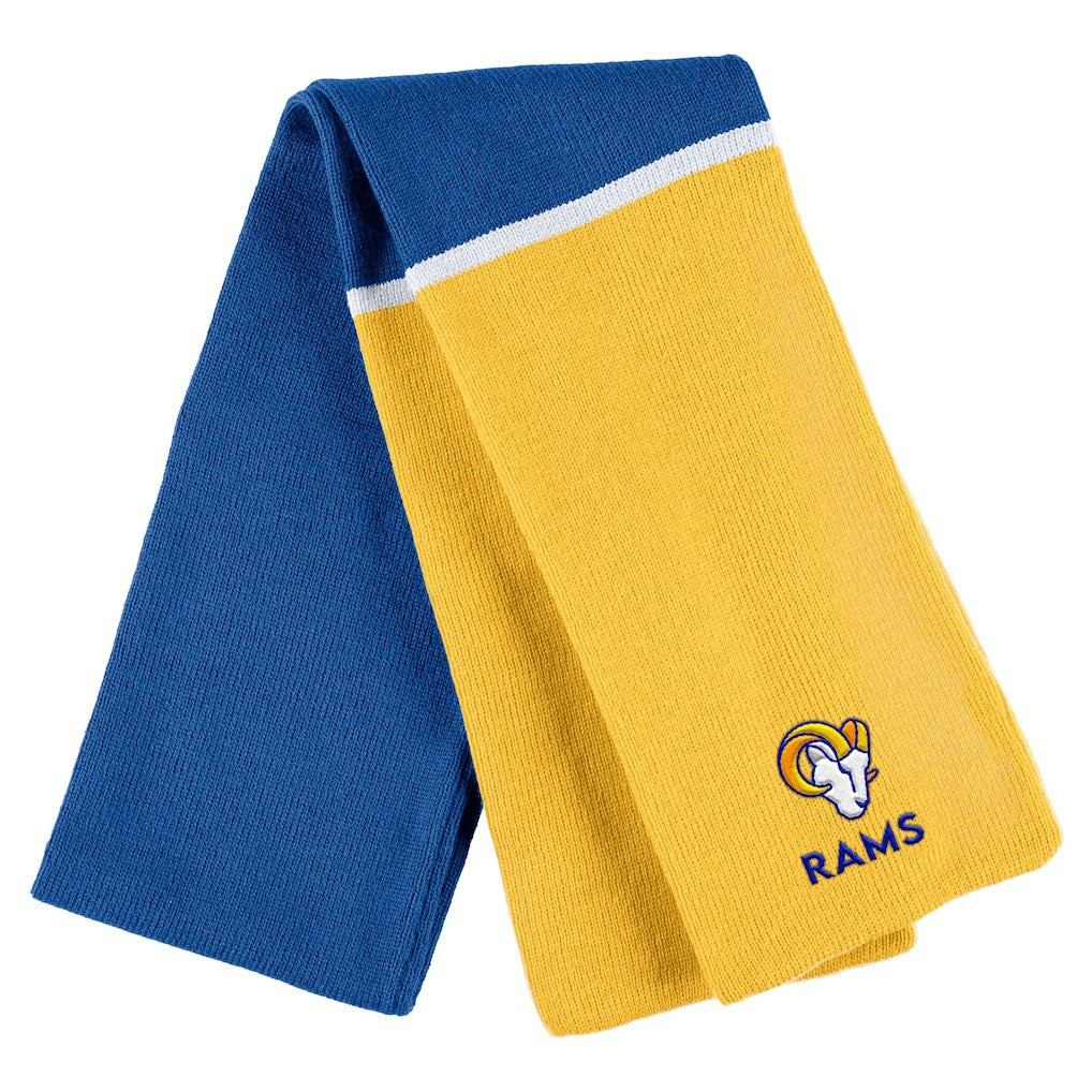 Los Angeles Rams WEAR by Erin Andrews Women's Colorblock Cuffed Knit Hat with Pom and Scarf Set Royal | NFL