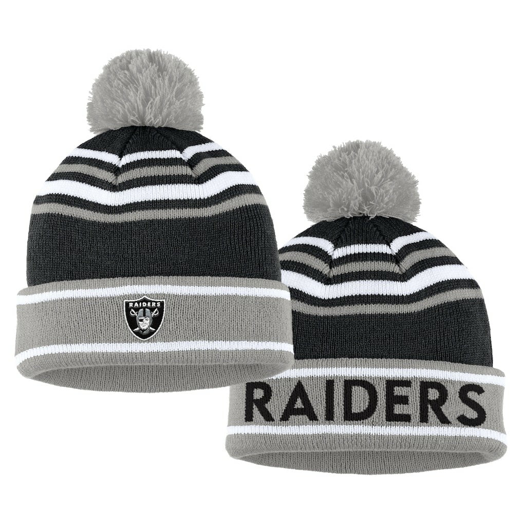 Las Vegas Raiders WEAR by Erin Andrews Women's Colorblock Cuffed Knit Hat with Pom and Scarf Set Black | NFL