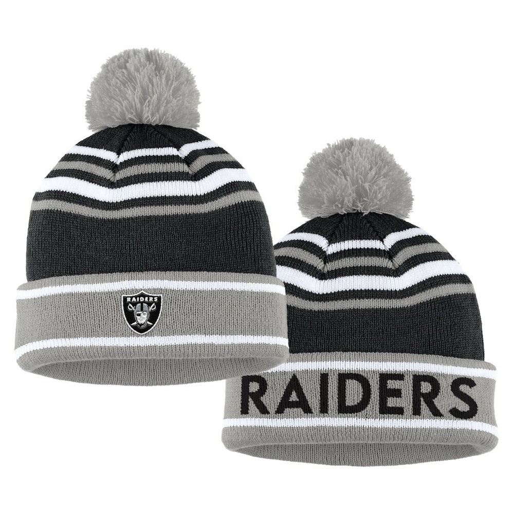 Las Vegas Raiders WEAR by Erin Andrews Women's Colorblock Cuffed Knit Hat with Pom and Scarf Set Black | NFL