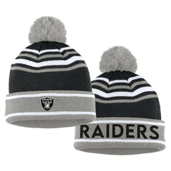 Las Vegas Raiders WEAR by Erin Andrews Women's Colorblock Cuffed Knit Hat with Pom and Scarf Set Black | NFL