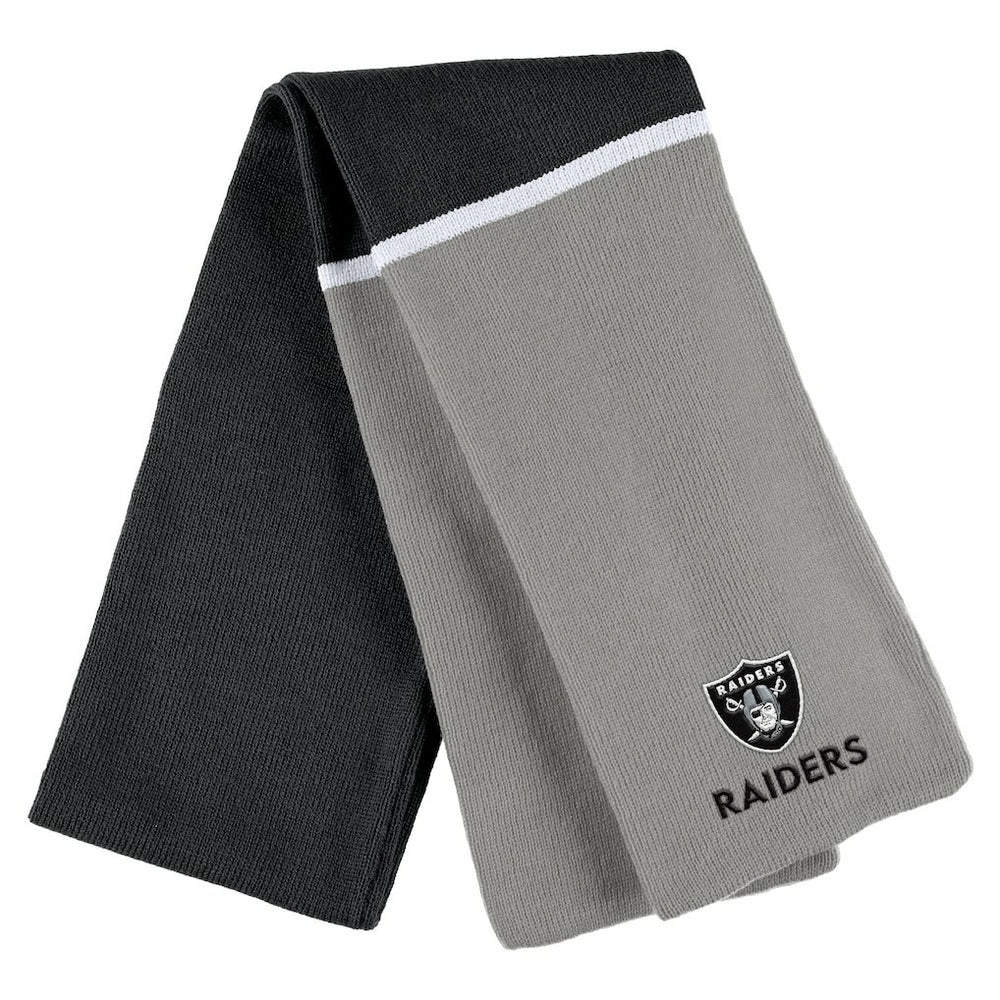 Las Vegas Raiders WEAR by Erin Andrews Women's Colorblock Cuffed Knit Hat with Pom and Scarf Set Black | NFL