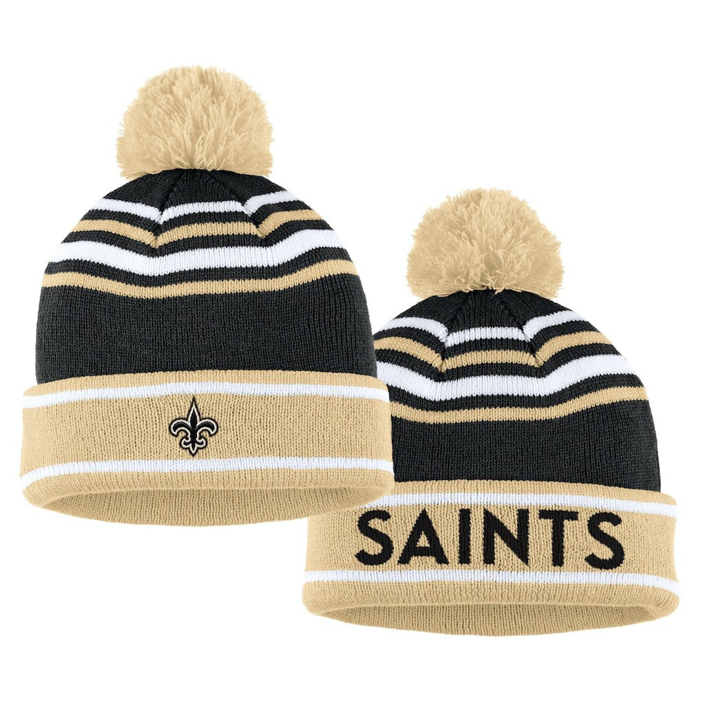 New Orleans Saints WEAR by Erin Andrews Women's Colorblock Cuffed Knit Hat with Pom and Scarf Set Black | NFL