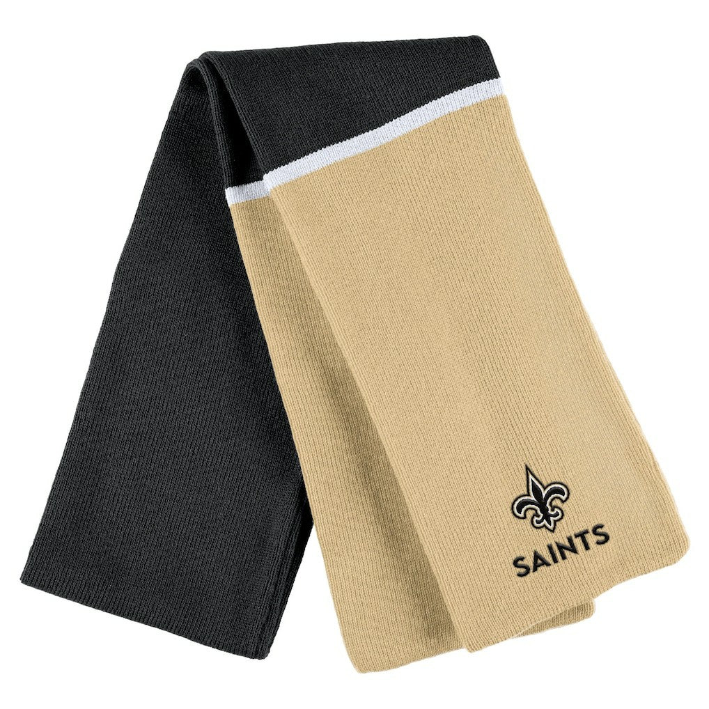 New Orleans Saints WEAR by Erin Andrews Women's Colorblock Cuffed Knit Hat with Pom and Scarf Set Black | NFL