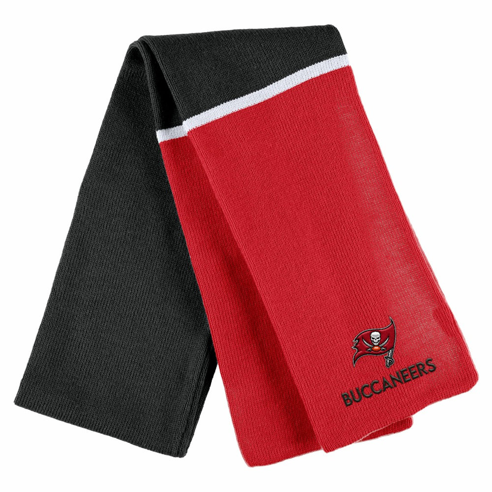 Tampa Bay Buccaneers WEAR by Erin Andrews Women's Colorblock Cuffed Knit Hat with Pom and Scarf Set Red | NFL