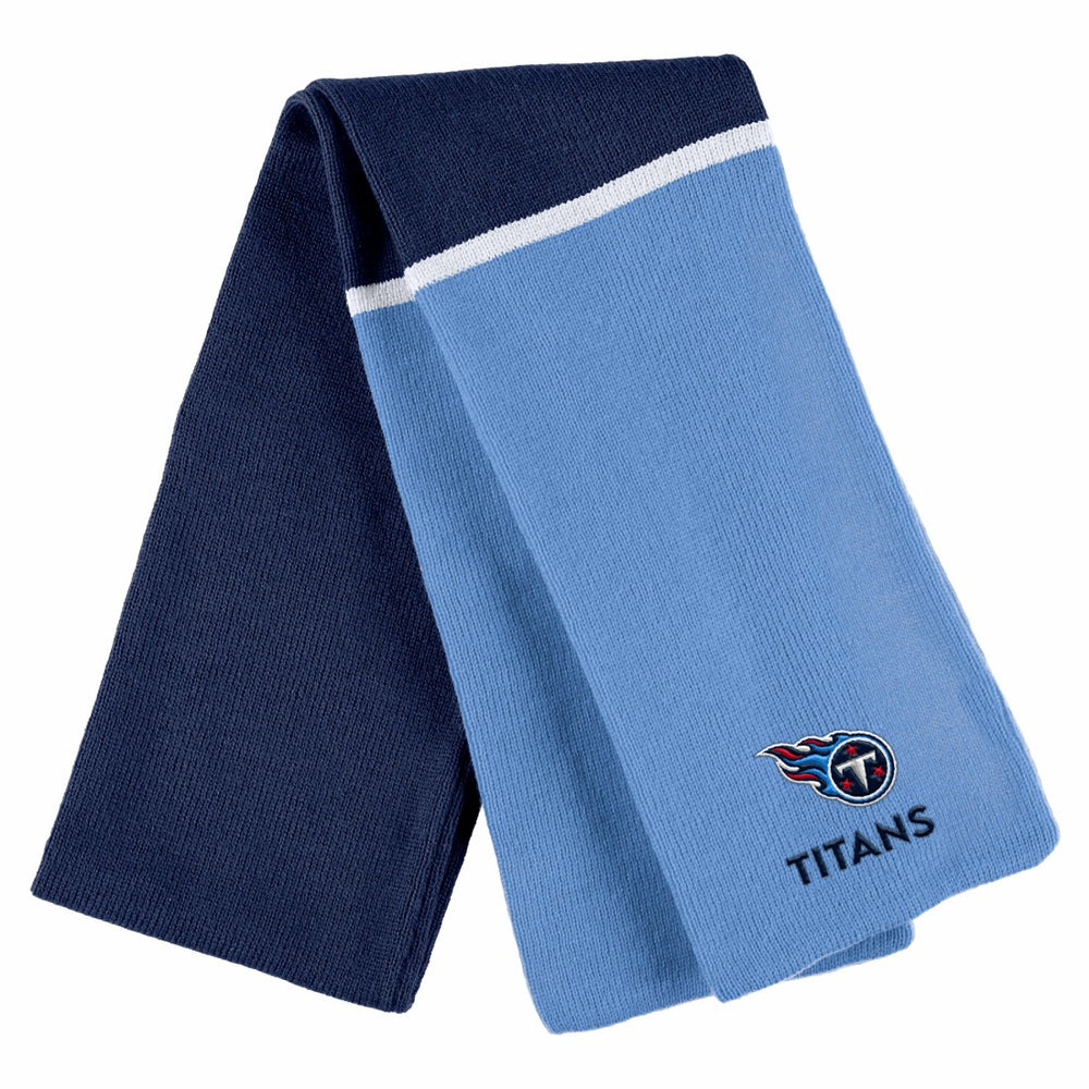 Tennessee Titans WEAR by Erin Andrews Women's Colorblock Cuffed Knit Hat with Pom and Scarf Set Navy | NFL