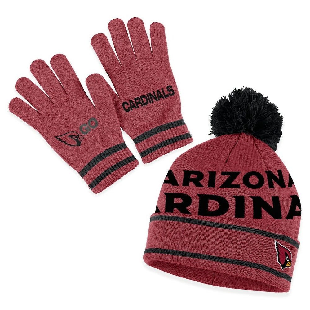 Arizona Cardinals WEAR by Erin Andrews Women's Double Jacquard Cuffed Knit Hat with Pom and Gloves Set Cardinal | NFL
