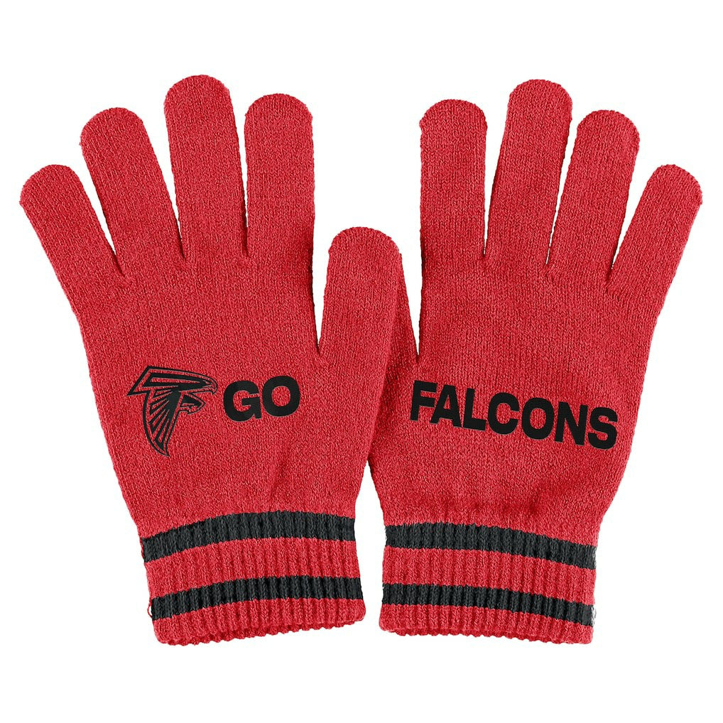 Atlanta Falcons WEAR by Erin Andrews Women's Double Jacquard Cuffed Knit Hat with Pom and Gloves Set Red | NFL