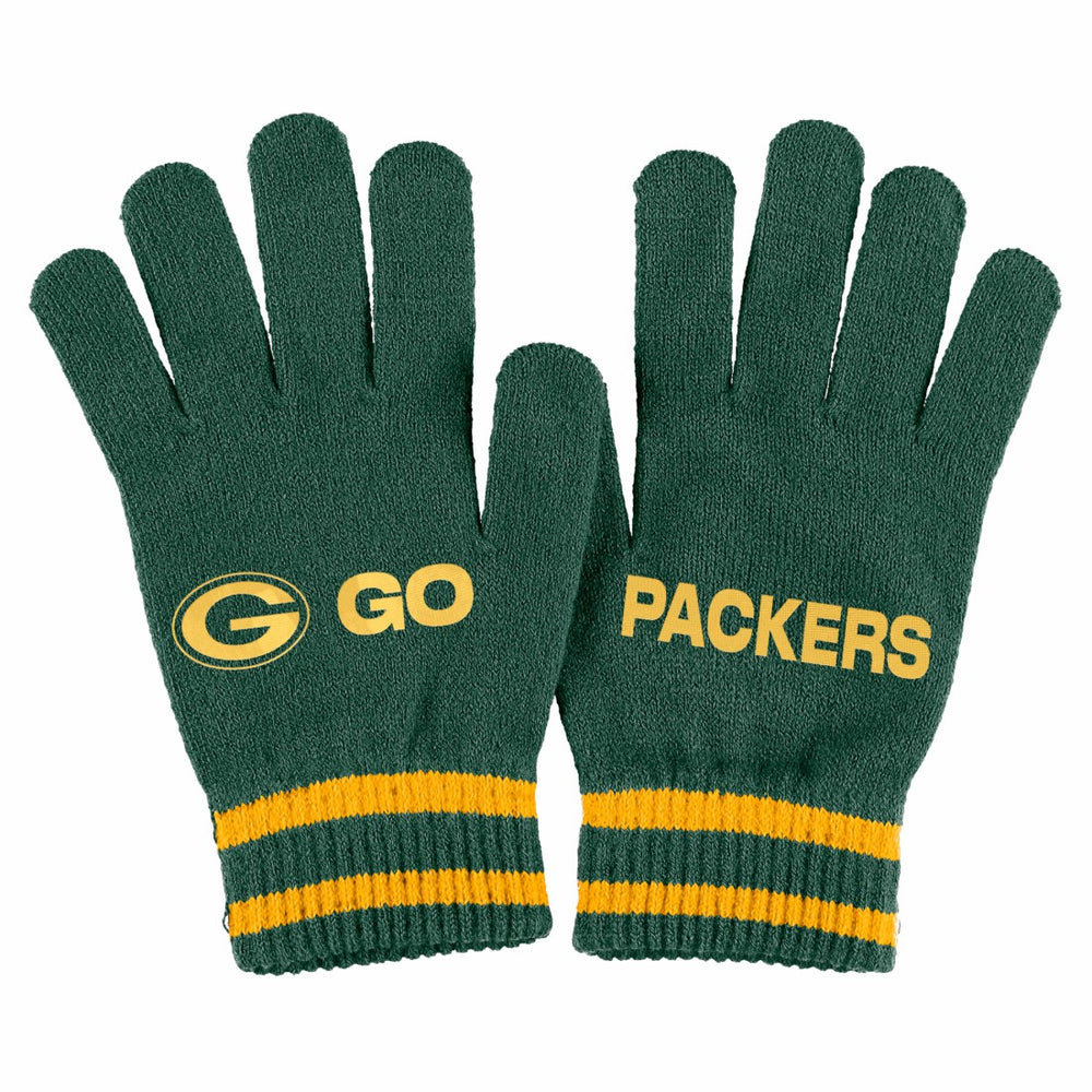 Green Bay Packers WEAR by Erin Andrews Women's Double Jacquard Cuffed Knit Hat with Pom and Gloves Set Green | NFL
