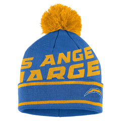 Los Angeles Chargers WEAR by Erin Andrews Women's Double Jacquard Cuffed Knit Hat with Pom and Gloves Set Powder Blue | NFL