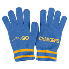 Los Angeles Chargers WEAR by Erin Andrews Women's Double Jacquard Cuffed Knit Hat with Pom and Gloves Set Powder Blue | NFL
