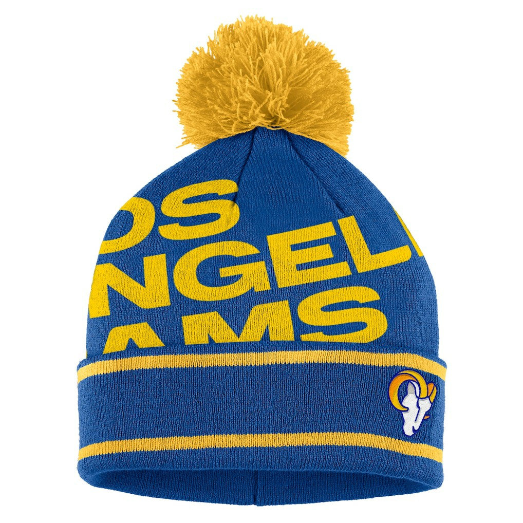 Los Angeles Rams WEAR by Erin Andrews Women's Double Jacquard Cuffed Knit Hat with Pom and Gloves Set Royal | NFL