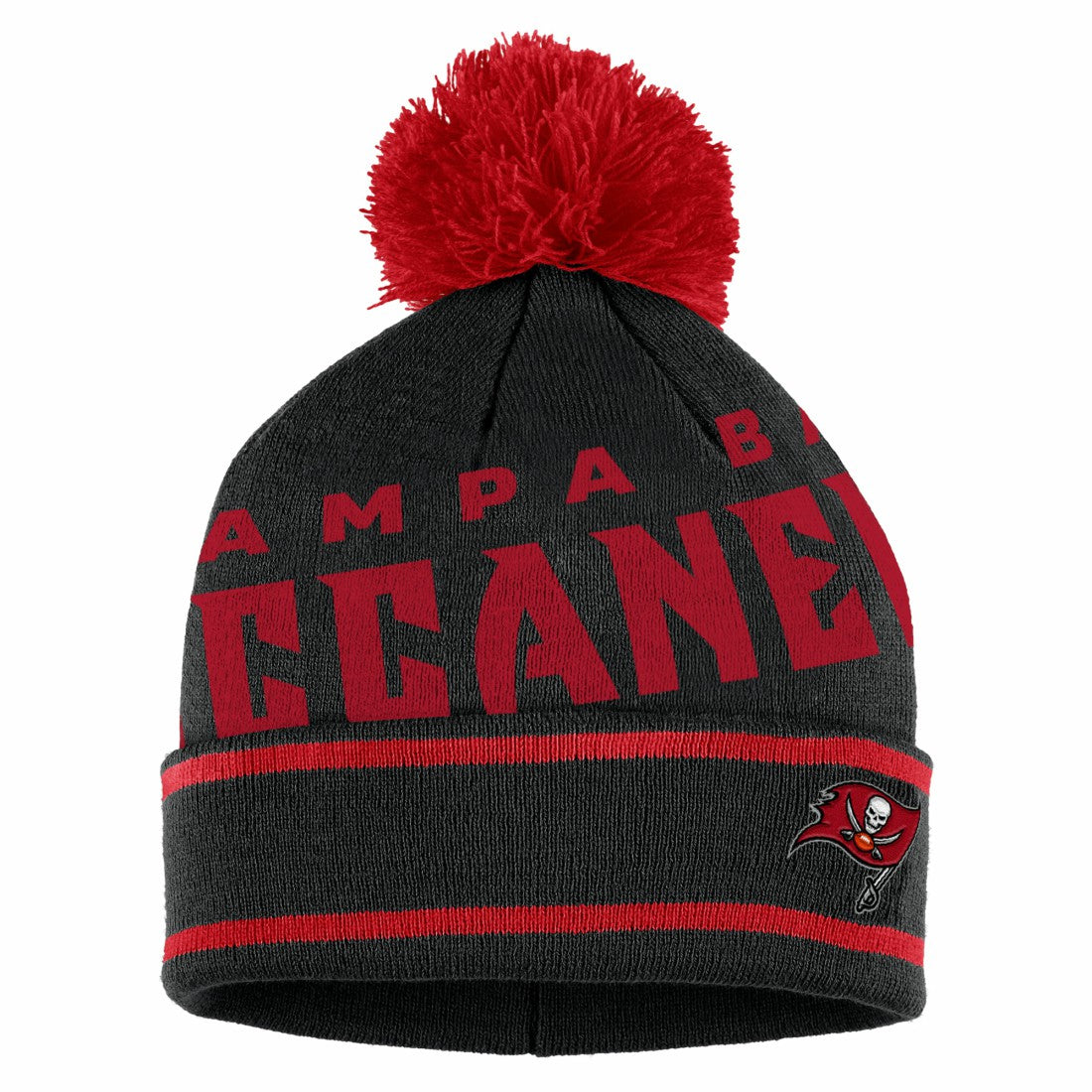 Tampa Bay Buccaneers WEAR by Erin Andrews Women's Double Jacquard Cuffed Knit Hat with Pom and Gloves Set Black | NFL
