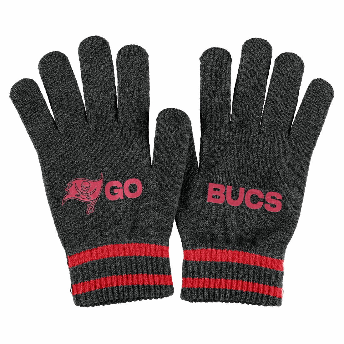 Tampa Bay Buccaneers WEAR by Erin Andrews Women's Double Jacquard Cuffed Knit Hat with Pom and Gloves Set Black | NFL