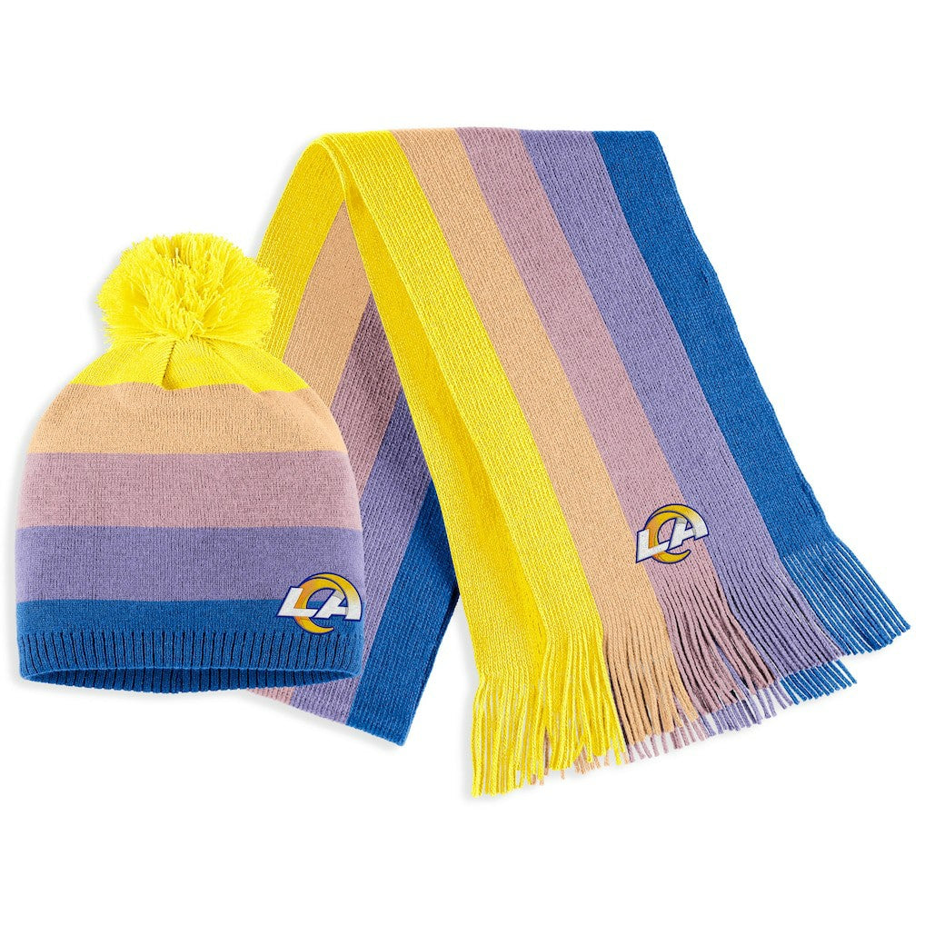 Los Angeles Rams WEAR by Erin Andrews Women's Ombre Pom Knit Hat and Scarf Set Gold | NFL