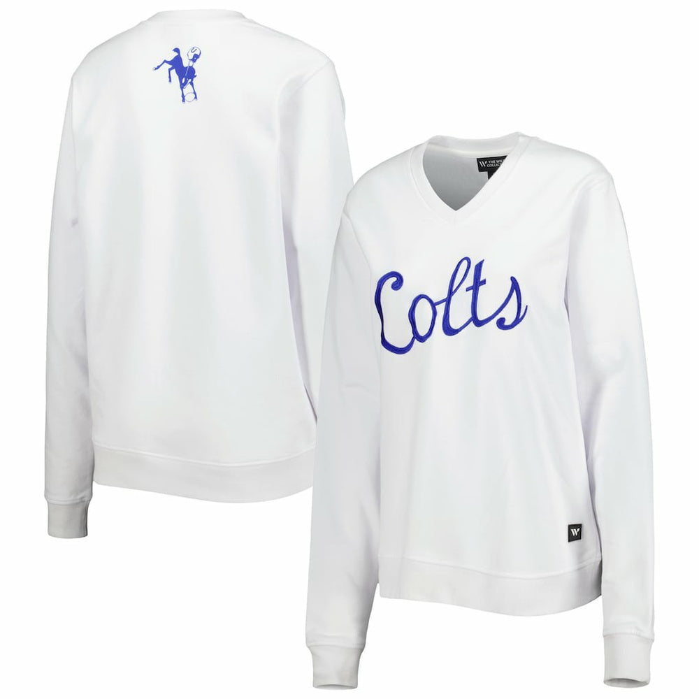 Indianapolis Colts The Wild Collective Women's Cheer V-Neck Fleece Pullover Sweatshirt White | NFL