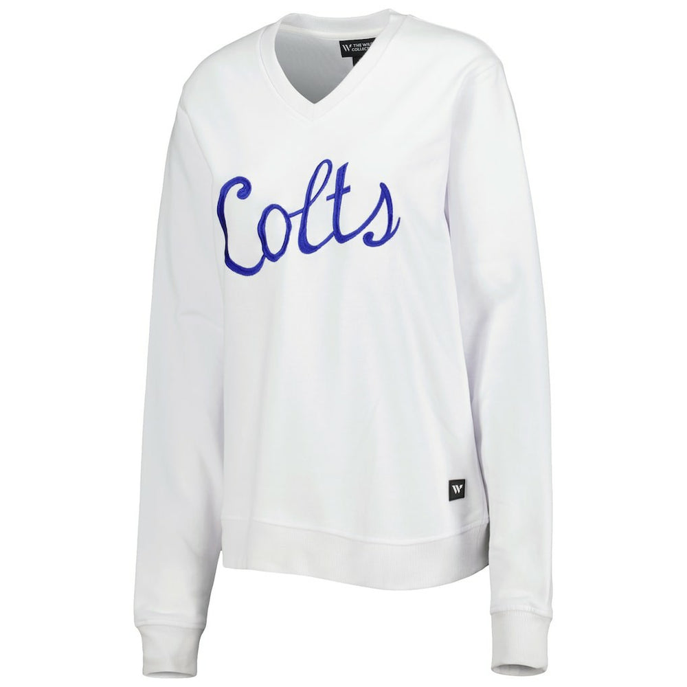 Indianapolis Colts The Wild Collective Women's Cheer V-Neck Fleece Pullover Sweatshirt White | NFL