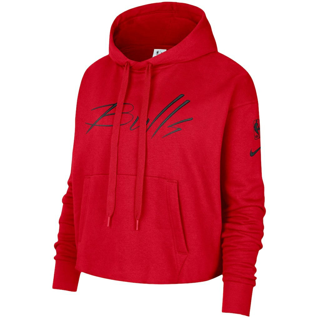 Chicago Bulls Women's Split Flip Courtside Cropped Pullover Hoodie Red - NBA