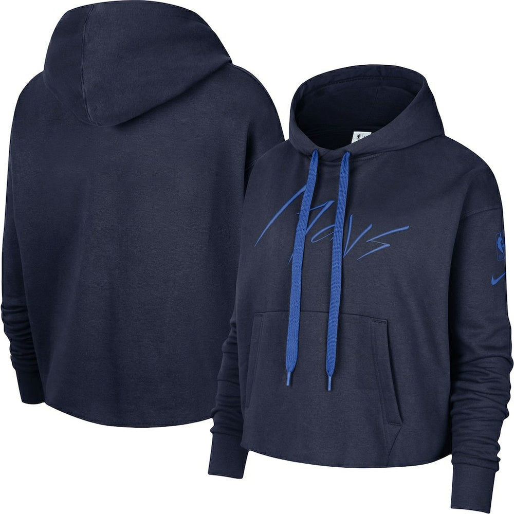 Dallas Mavericks Women's Split Flip Courtside Cropped Pullover Hoodie Navy - NBA