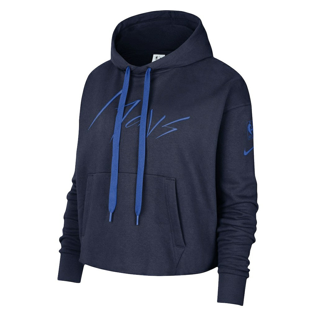 Dallas Mavericks Women's Split Flip Courtside Cropped Pullover Hoodie Navy - NBA